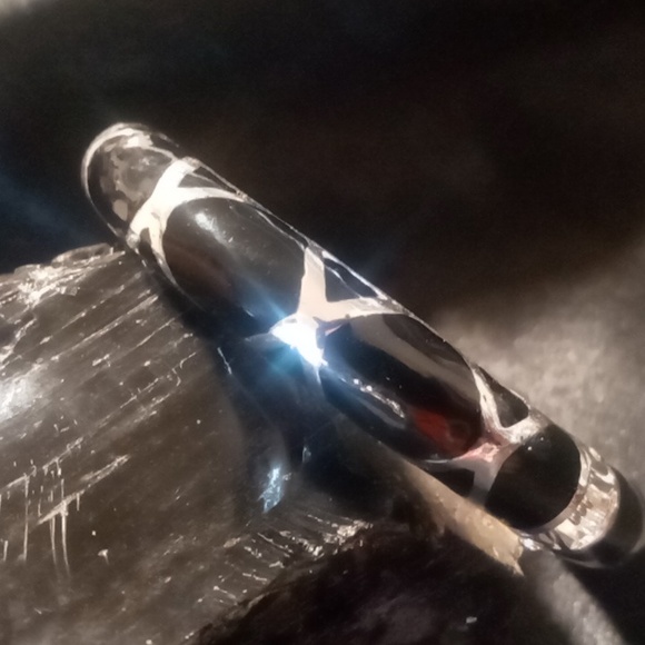 Talbot's cross cross black enamel over silver spring hinged bangle bracelet. - Picture 4 of 6